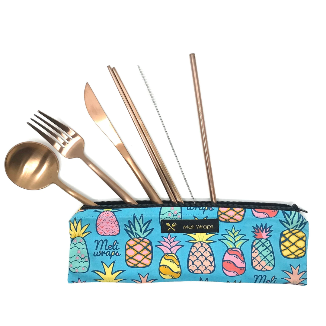 Meli Wraps - Travel Eco Pack - Rose Gold Reusable Cutlery Pouch