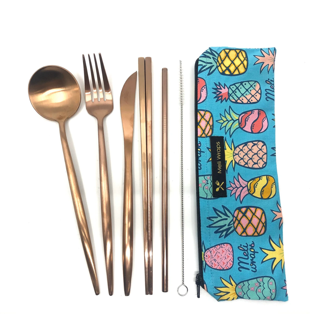 Meli Wraps - Travel Eco Pack - Rose Gold Reusable Cutlery Pouch