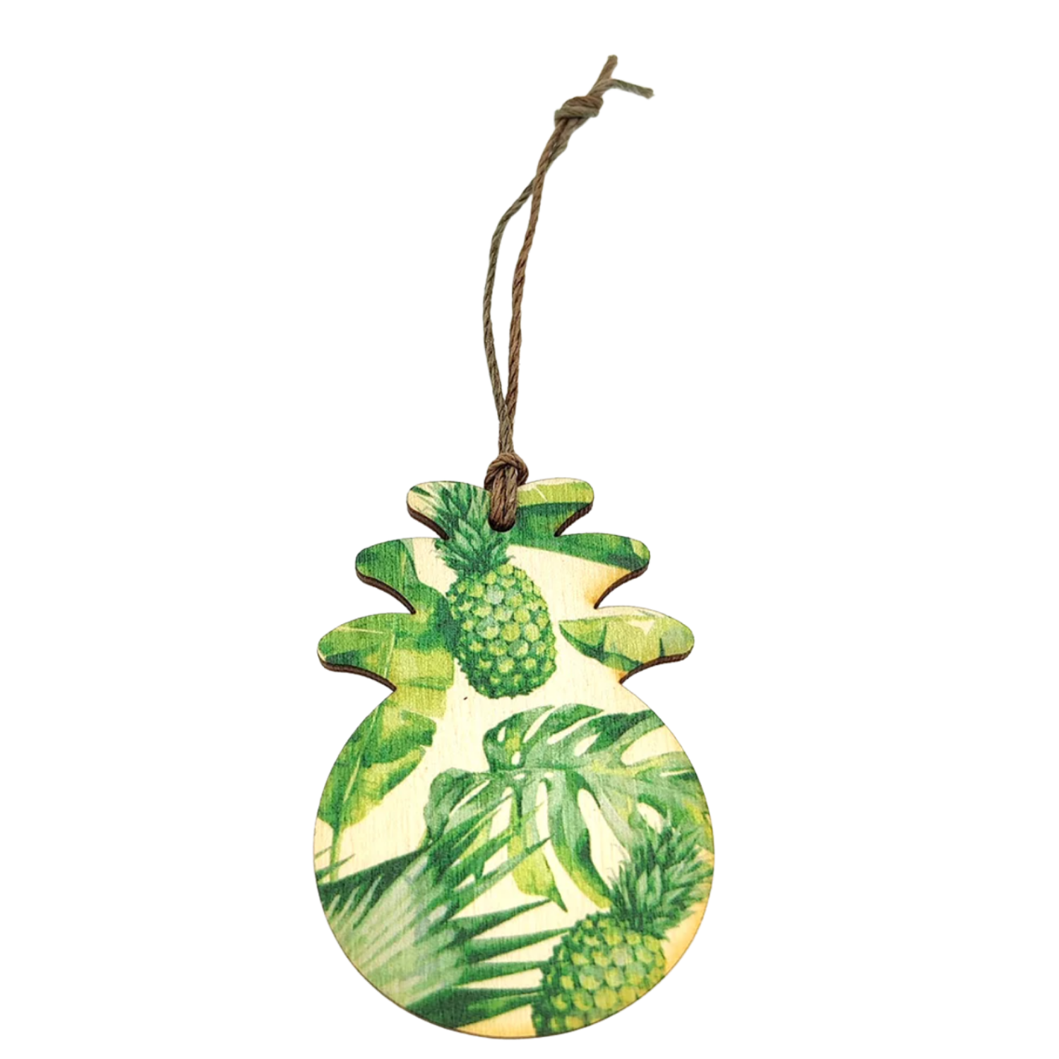 Green Floral Pineapple Wood Ornament