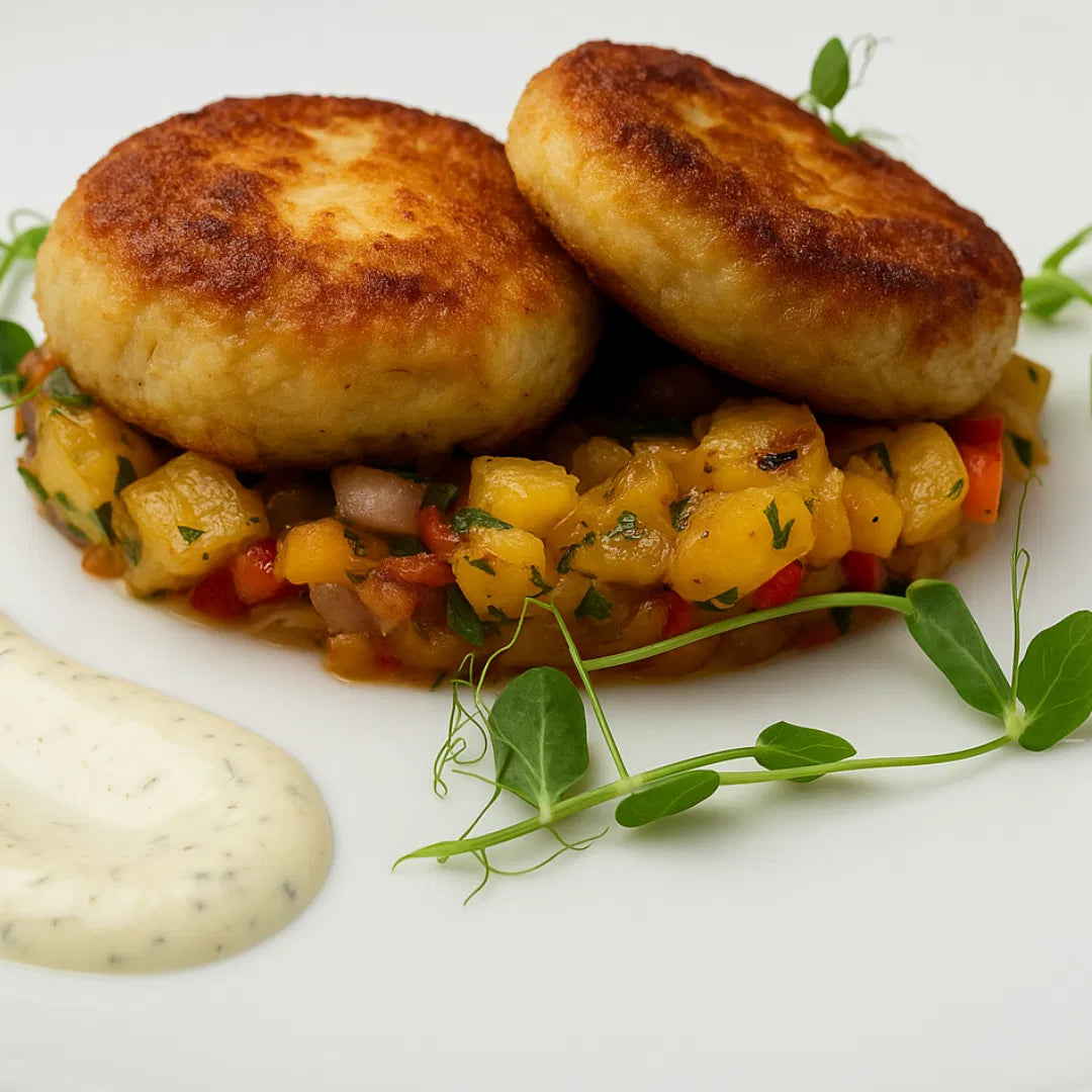 Jumbo Lump Crab Cakes with Grilled Maui Gold Pineapple Salsa and Dill Tartar Sauce