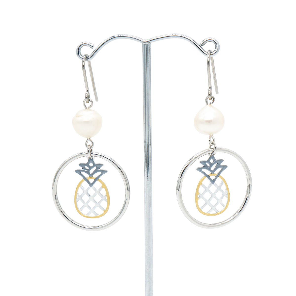 Tri-Color Copper Freshwater Pearl Earrings - Pineapple (White)