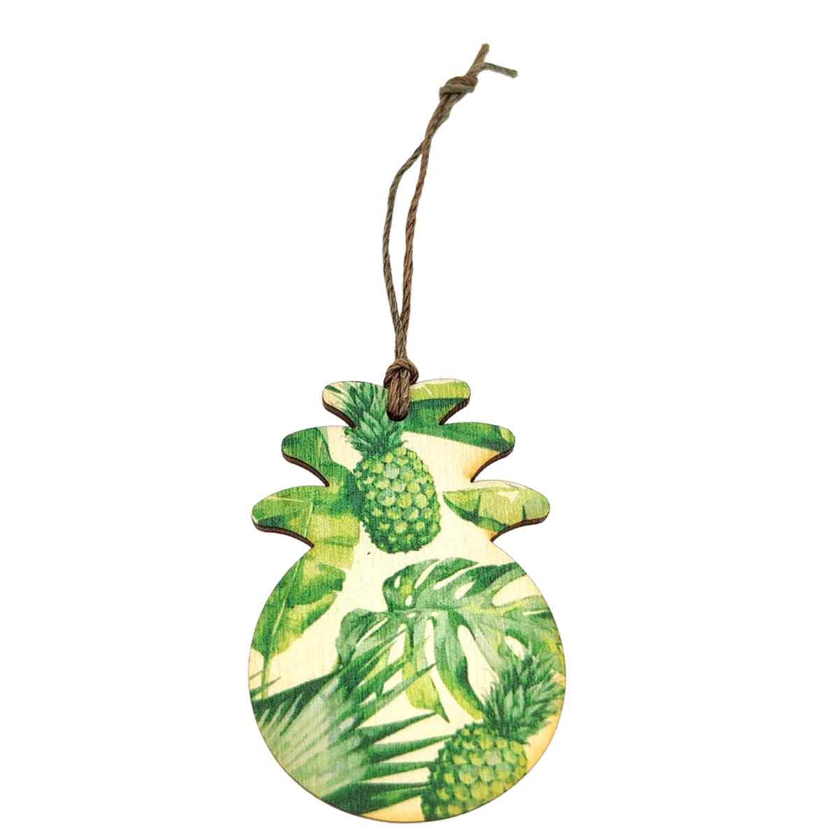 Green Floral Pineapple Wood Ornament